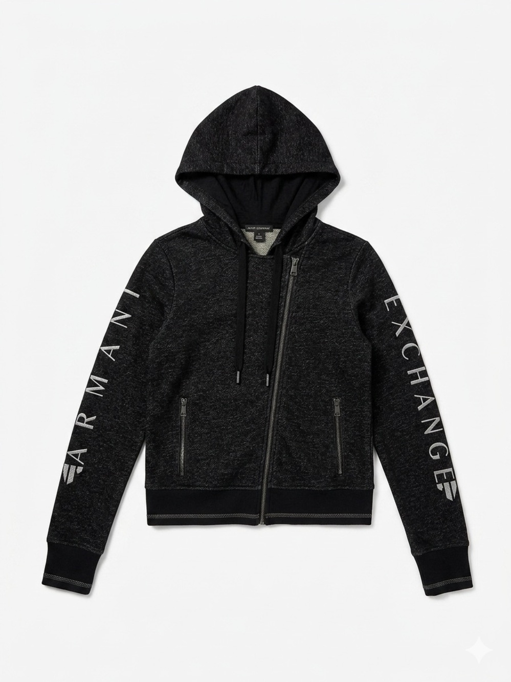 Armani Exchange Black Sparkle Zip Hoodie with Sleeve Logo